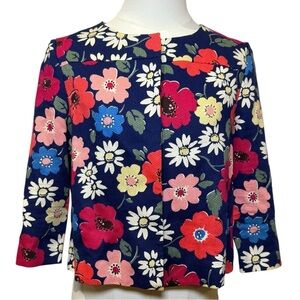 Cath Kidston Floral Cropped Textured Cotton Jacket Blazer Navy Size UK 6 (US 2)